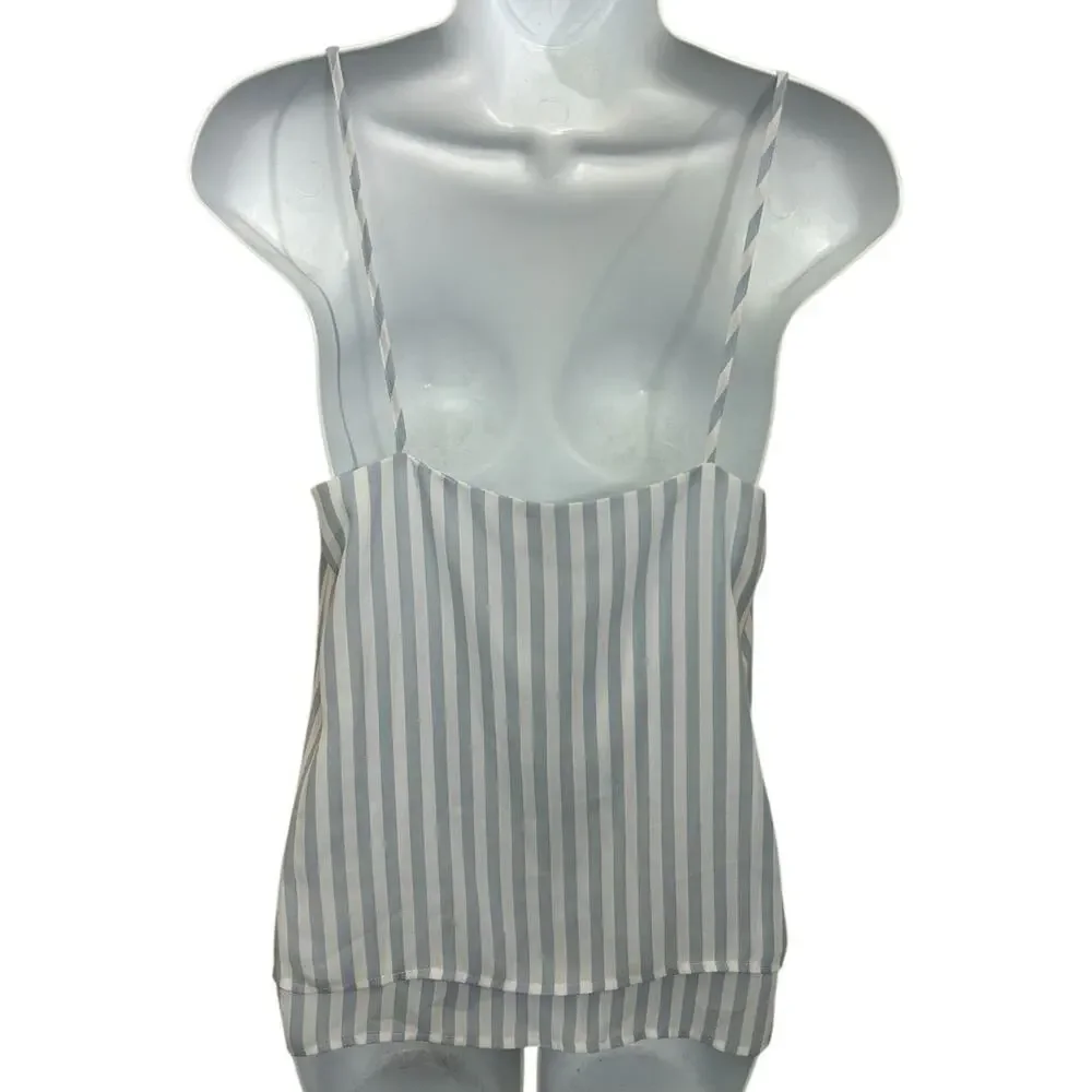 Forever 21 Blue White Striped Cami Blouse Sz Small Loose Double Layer Top Light - Picture 4 of 5